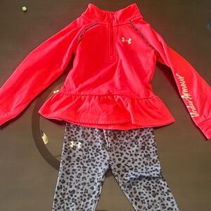 Under Armour Bright Pink Top and Leopard Print Leggings. Active Wear Set.